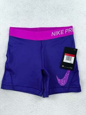 Nike Pro Girls' Dri-FIT Training Shorts Purple Pink Swoosh Size Large